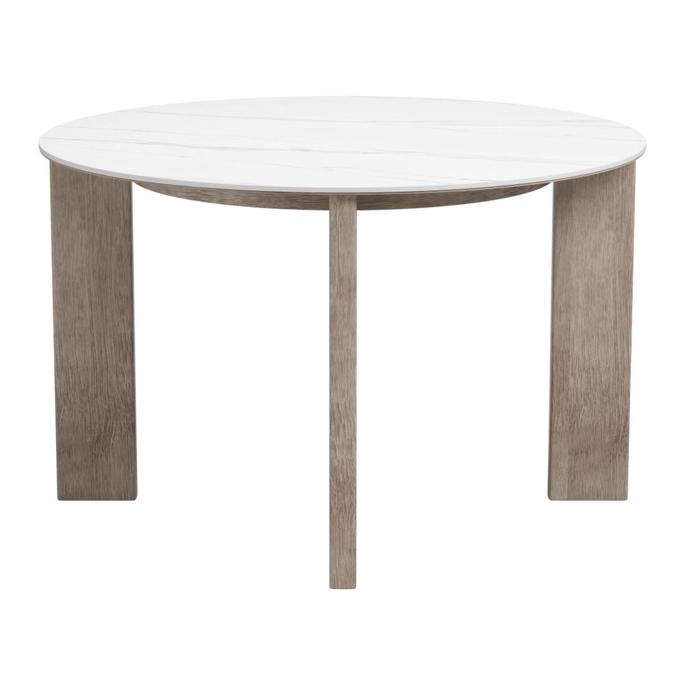 48" White Sintered Stone And Aluminum Round Top Dining Table