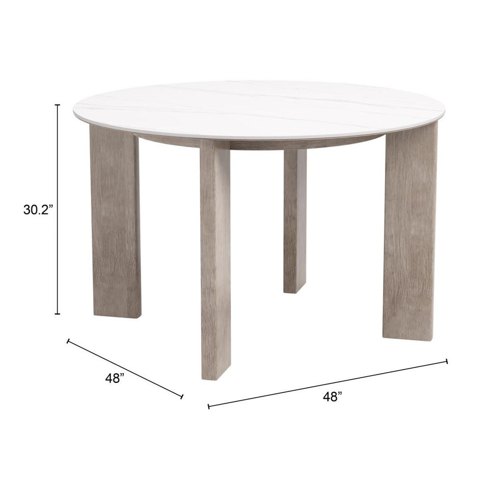 48" White Sintered Stone And Aluminum Round Top Dining Table
