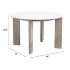 48" White Sintered Stone And Aluminum Round Top Dining Table