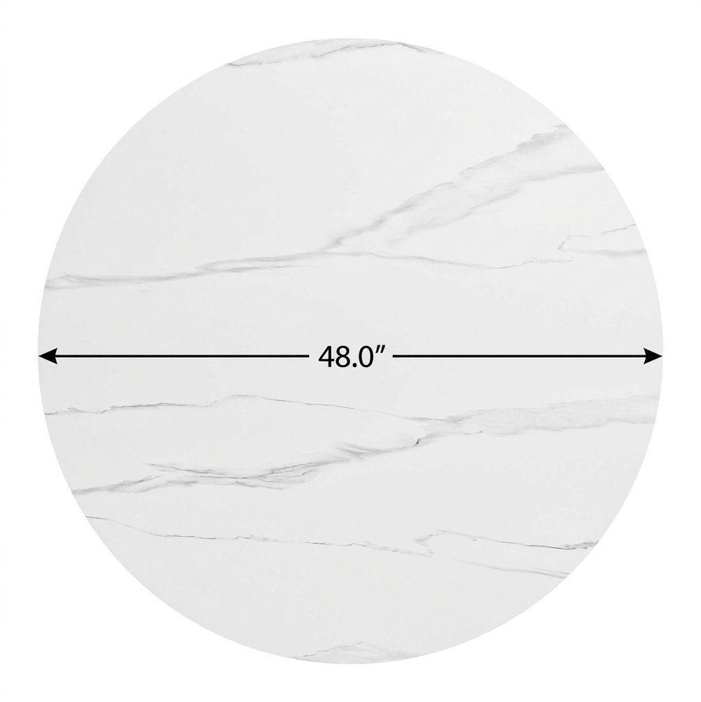 48" White Sintered Stone And Aluminum Round Top Dining Table