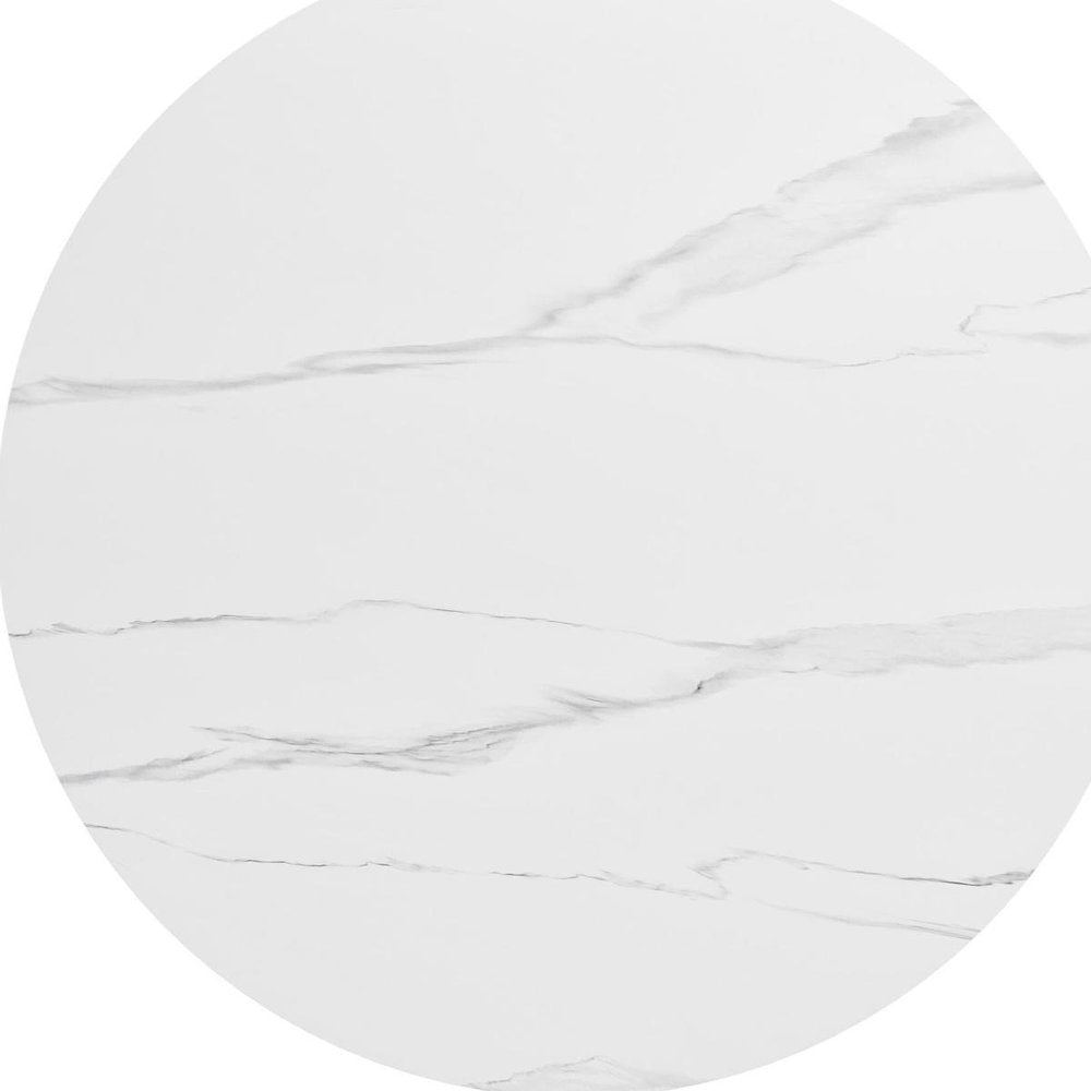 48" White Sintered Stone And Aluminum Round Top Dining Table