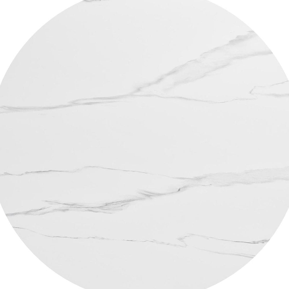48" White Sintered Stone And Aluminum Round Top Dining Table