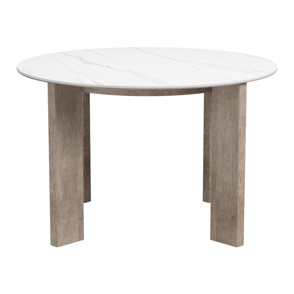 48" White Sintered Stone And Aluminum Round Top Dining Table