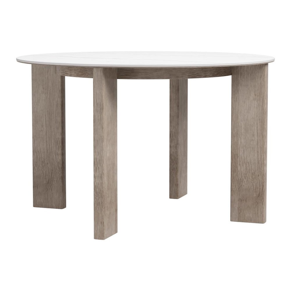 48" White Sintered Stone And Aluminum Round Top Dining Table