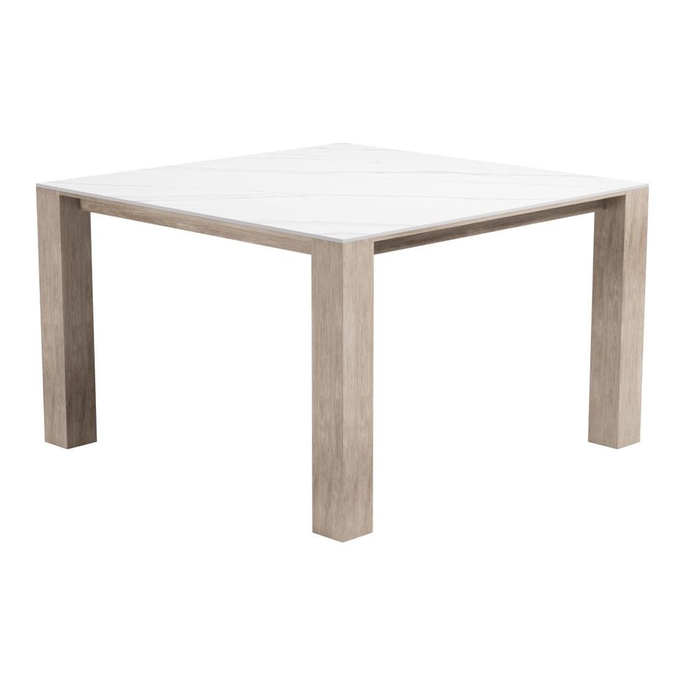 48" White Sintered Stone And Aluminum Square Dining Table