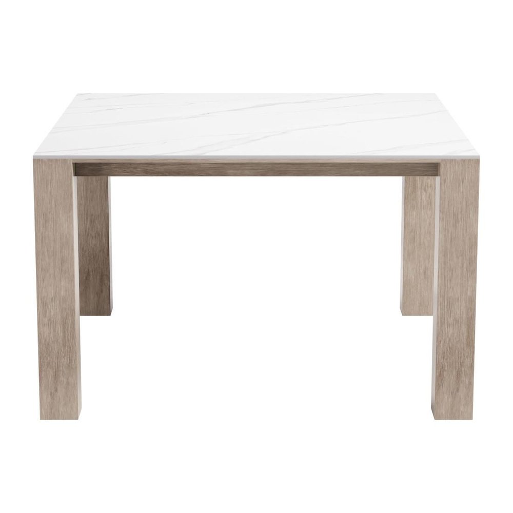 48" White Sintered Stone And Aluminum Square Dining Table