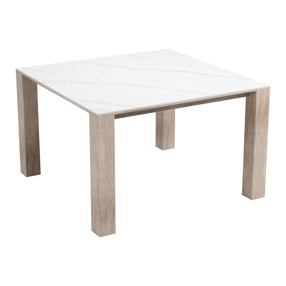 48" White Sintered Stone And Aluminum Square Dining Table