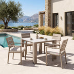 48" White Sintered Stone And Aluminum Square Dining Table