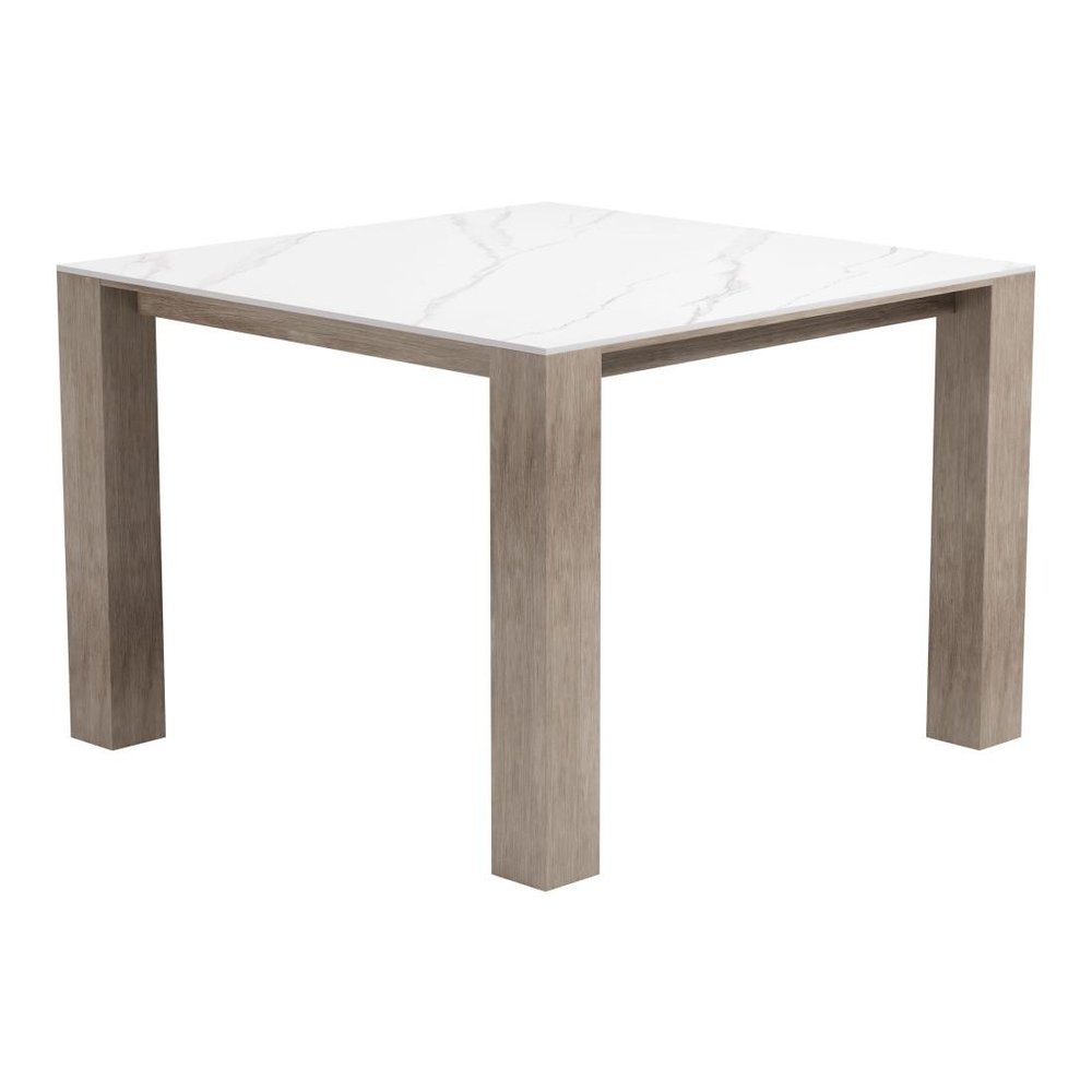48" White Sintered Stone And Aluminum Square Dining Table