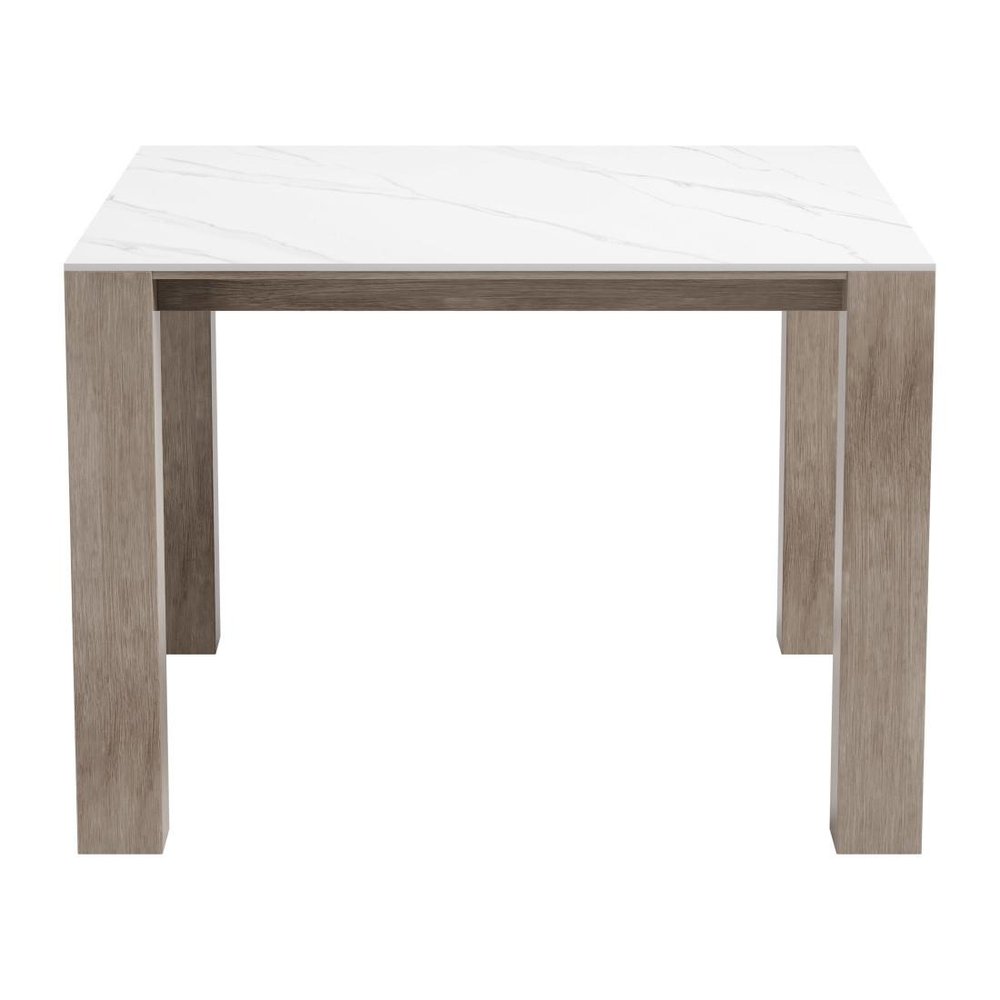 48" White Sintered Stone And Aluminum Square Dining Table