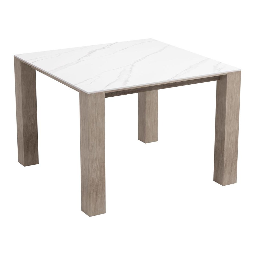 48" White Sintered Stone And Aluminum Square Dining Table