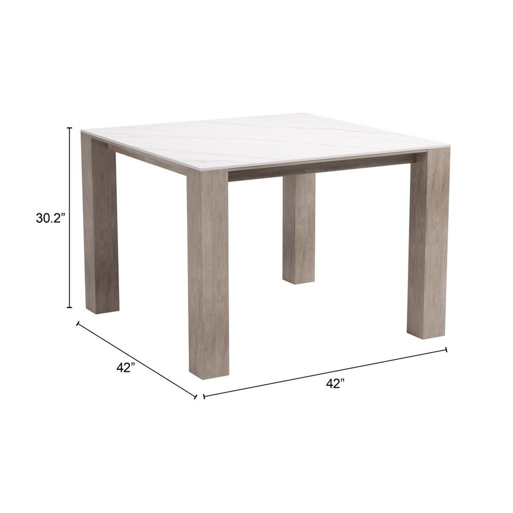 48" White Sintered Stone And Aluminum Square Dining Table