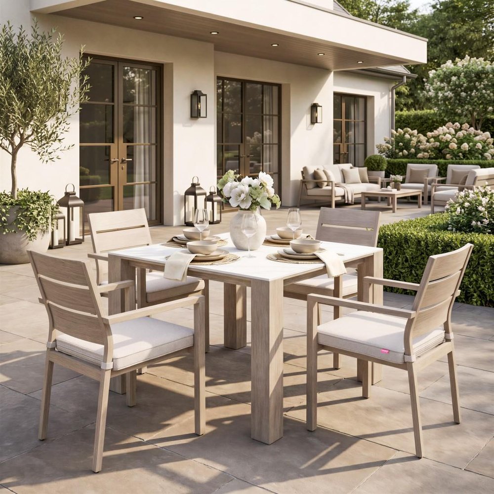 48" White Sintered Stone And Aluminum Square Dining Table