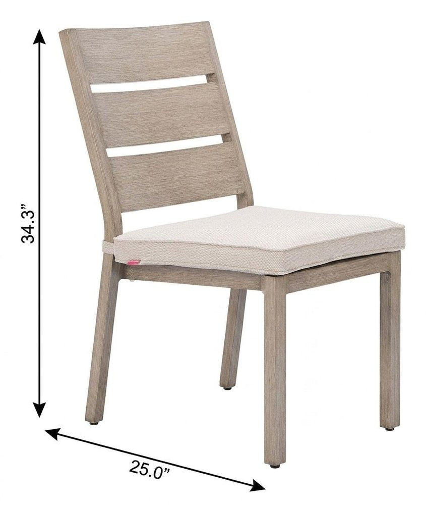 Set of Two Gray And Natural Slipcovered Olefin And Aluminum Slat Back Dining Side Chairs