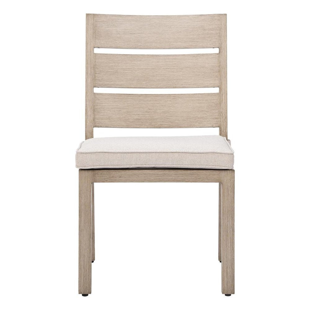 Set of Two Gray And Natural Slipcovered Olefin And Aluminum Slat Back Dining Side Chairs