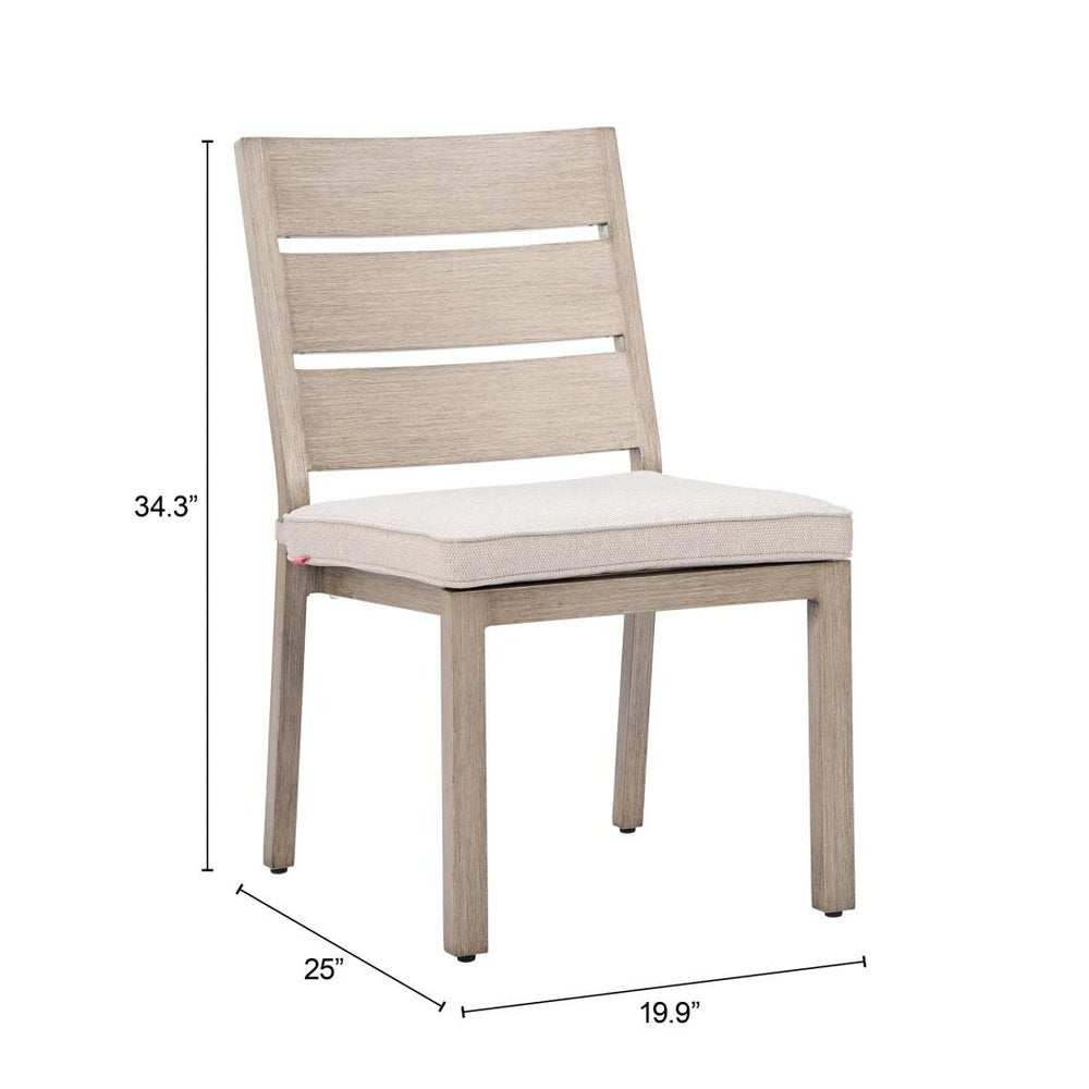 Set of Two Gray And Natural Slipcovered Olefin And Aluminum Slat Back Dining Side Chairs