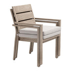 Set of Two Gray And Natural Slipcovered Olefin And Aluminum Slat Back Dining Arm Chairs