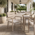 Set of Two Gray And Natural Slipcovered Olefin And Aluminum Slat Back Dining Arm Chairs