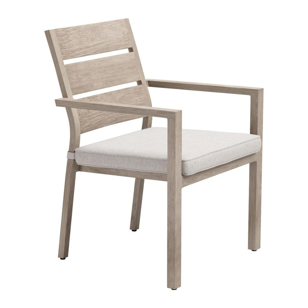 Set of Two Gray And Natural Slipcovered Olefin And Aluminum Slat Back Dining Arm Chairs