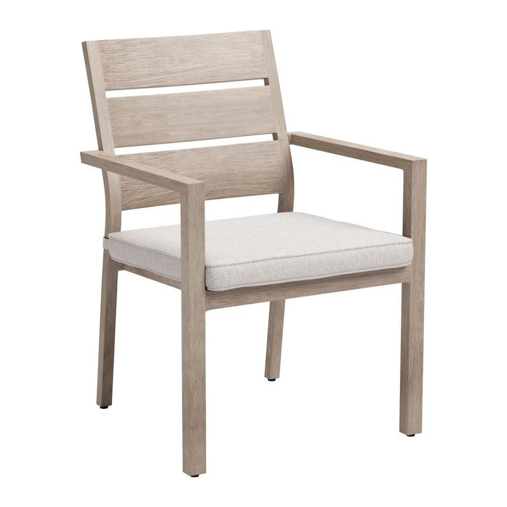 Set of Two Gray And Natural Slipcovered Olefin And Aluminum Slat Back Dining Arm Chairs