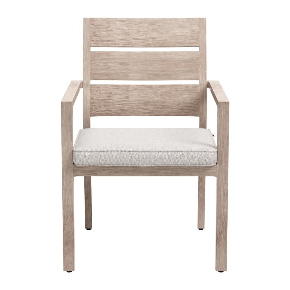 Set of Two Gray And Natural Slipcovered Olefin And Aluminum Slat Back Dining Arm Chairs