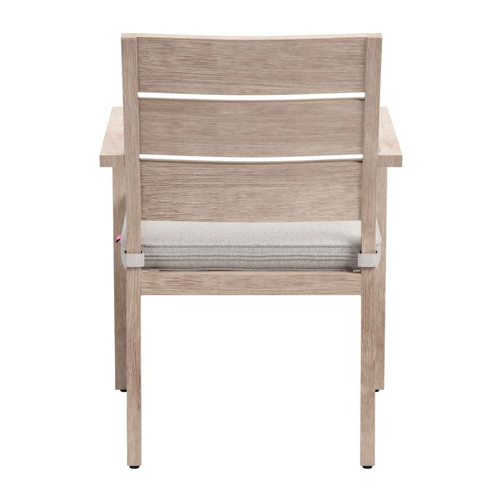 Set of Two Gray And Natural Slipcovered Olefin And Aluminum Slat Back Dining Arm Chairs