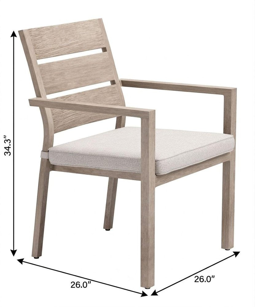 Set of Two Gray And Natural Slipcovered Olefin And Aluminum Slat Back Dining Arm Chairs