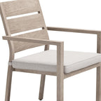 Set of Two Gray And Natural Slipcovered Olefin And Aluminum Slat Back Dining Arm Chairs