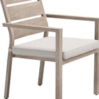 Set of Two Gray And Natural Slipcovered Olefin And Aluminum Slat Back Dining Arm Chairs