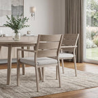 Set of Two Gray And Natural Slipcovered Olefin And Aluminum Slat Back Dining Arm Chairs