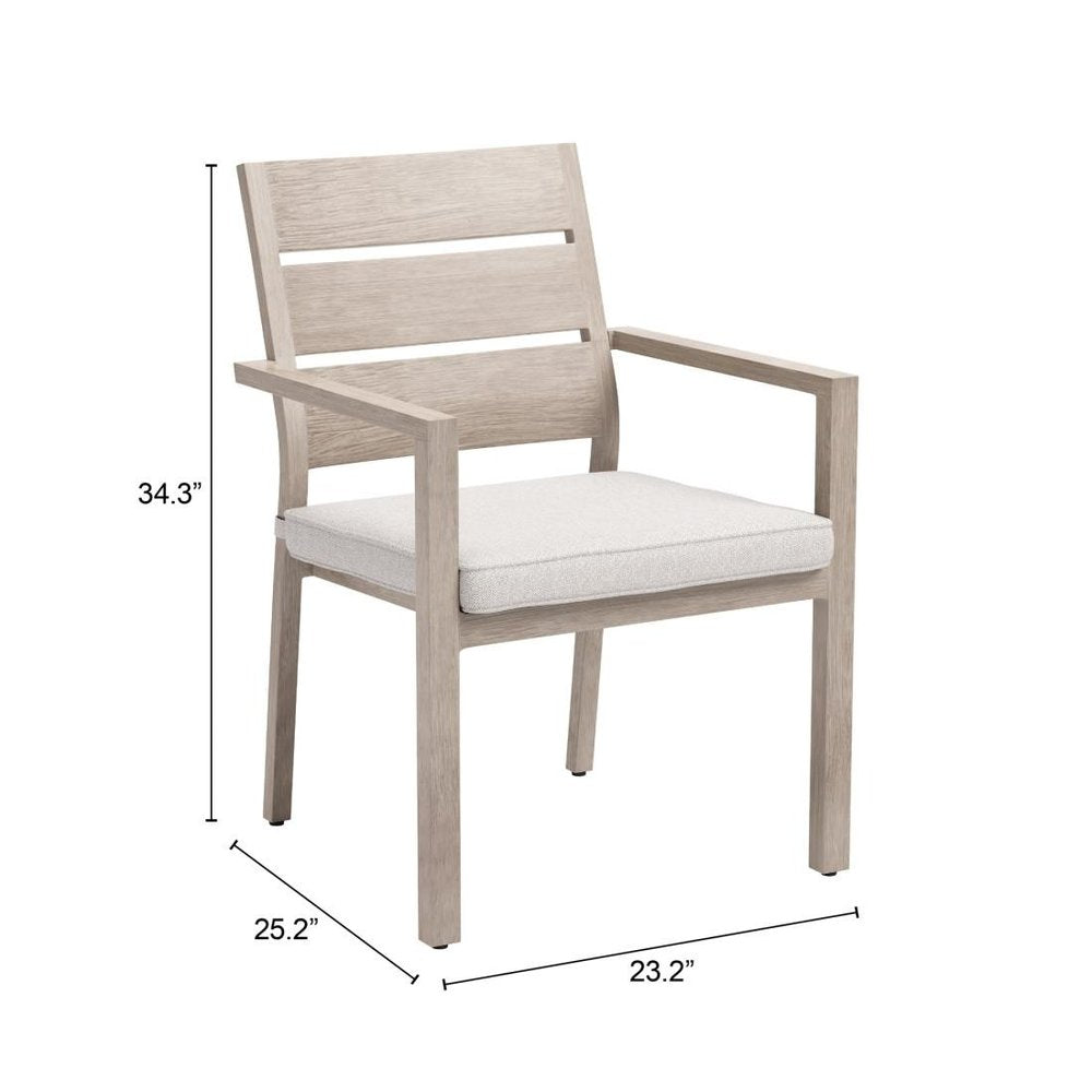 Set of Two Gray And Natural Slipcovered Olefin And Aluminum Slat Back Dining Arm Chairs