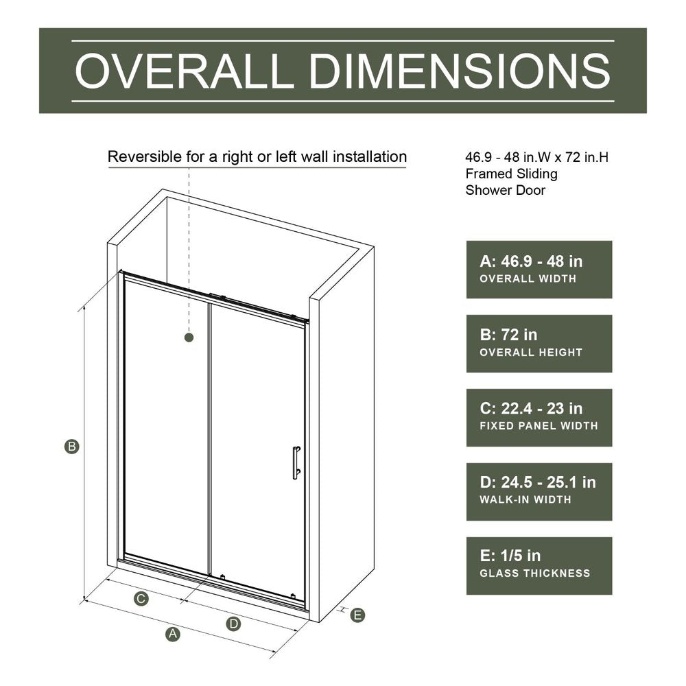72" X 48" Aluminum And Tempered Glass Shower Door