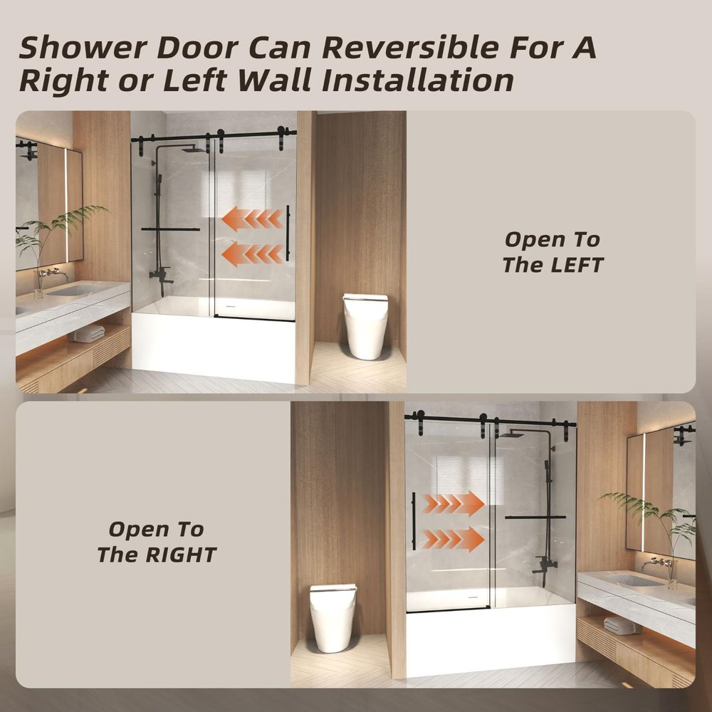 66" X 60" Tempered Glass Tub Door