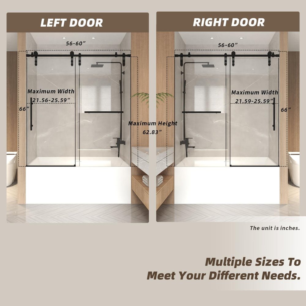 66" X 60" Tempered Glass Tub Door