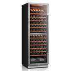 69" X 23" Silver and Black Stainless Steel Dual Compartment Wine Refrigerator
