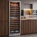 69" X 23" Silver and Black Stainless Steel Dual Compartment Wine Refrigerator