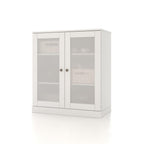 32" White Solid Wood Glass Panel Inlay Double Door Linen Cabinet