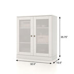 32" White Solid Wood Glass Panel Inlay Double Door Linen Cabinet