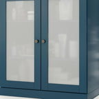 32" Teal Blue Solid Wood Glass Panel Inlay Double Door Linen Cabinet