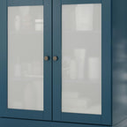 32" Teal Blue Solid Wood Glass Panel Inlay Double Door Linen Cabinet