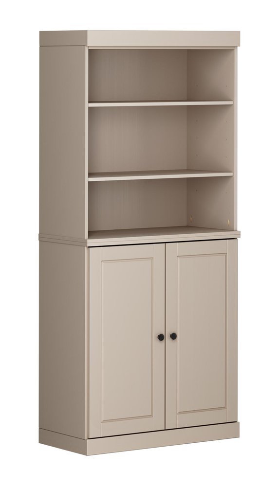 32" Beige Solid Wood Raised Panel Double Door Linen Cabinet