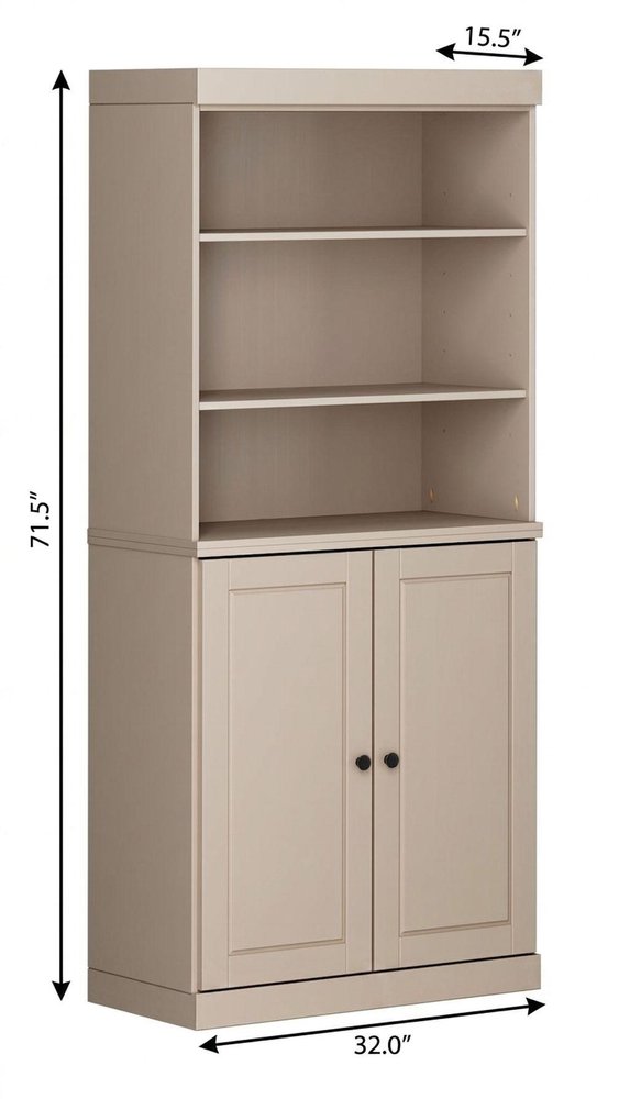 32" Beige Solid Wood Raised Panel Double Door Linen Cabinet