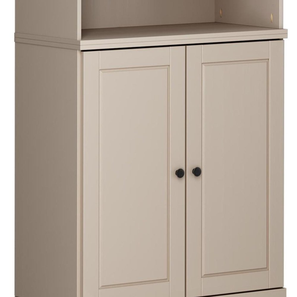 32" Beige Solid Wood Raised Panel Double Door Linen Cabinet
