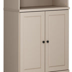 32" Beige Solid Wood Raised Panel Double Door Linen Cabinet