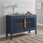 54" Blue And Brown Distressed Wood Sideboard With Two Glass Doors