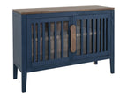 54" Blue And Brown Distressed Wood Sideboard With Two Glass Doors