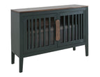 54" Blue And Brown Distressed Wood Sideboard With Two Glass Doors