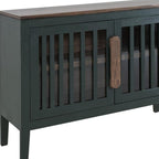 54" Blue And Brown Distressed Wood Sideboard With Two Glass Doors