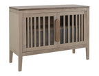 54" Blue And Brown Distressed Wood Sideboard With Two Glass Doors