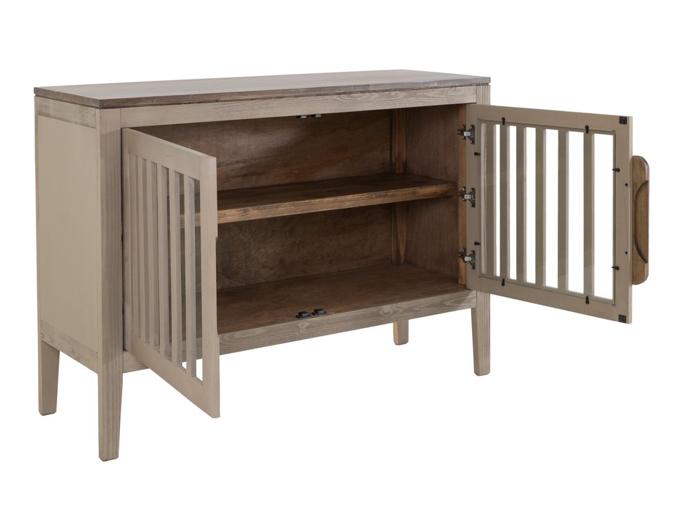 54" Blue And Brown Distressed Wood Sideboard With Two Glass Doors